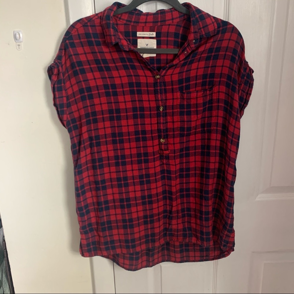 American Eagle Short Sleeve Plaid Flannel